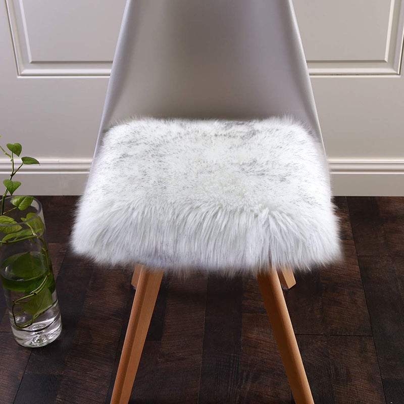 Softlife White Faux Fur Sheepskin Chair Cover Seat Cushion Pad Super Soft Area Rugs for Living Bedroom Sofa Dorm (1.6ft x 1.6ft, White-Grey Tip) - Image 1